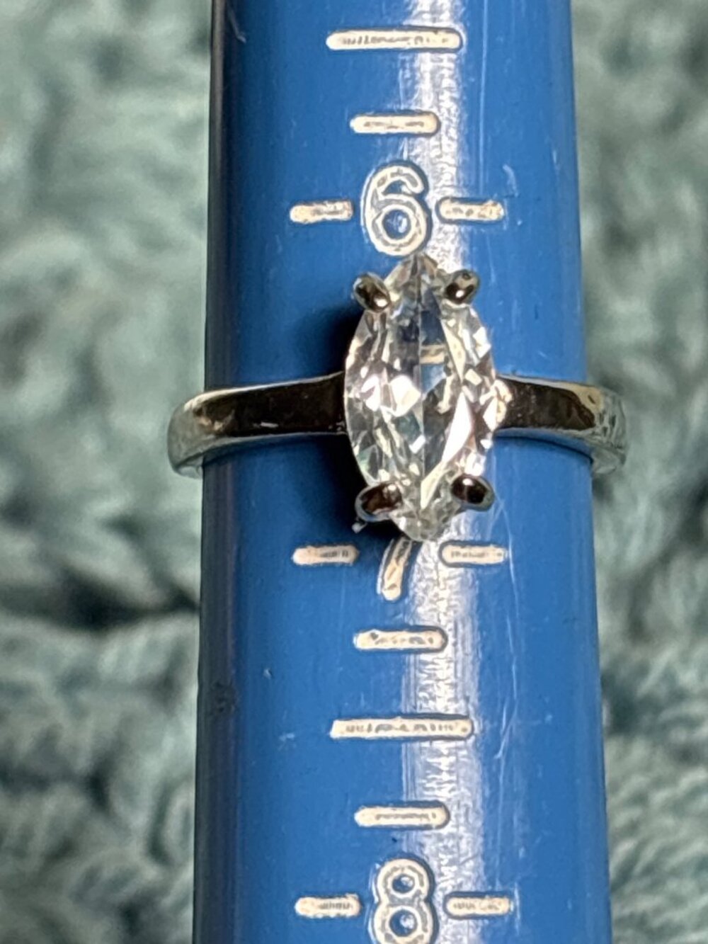 Clear Rhinestone Silvertone Ring Size 6.5